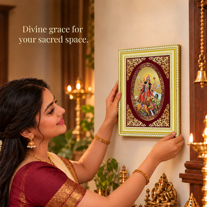 24K Gold-Plated Durga Mahishasura Mardini Frame | Premium Gift Box | 26x20 CM