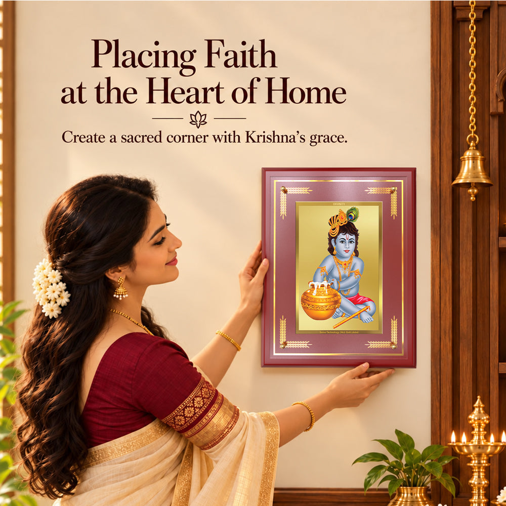 24K Gold-Plated Krishna-Bal Gopal MDF Frame | Premium Gift Box | 27x35 CM
