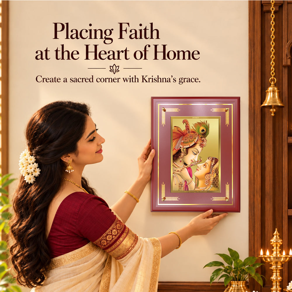 24K Gold-Plated Radha Krishna MDF Frame | Premium Gift Box | 27x35 CM