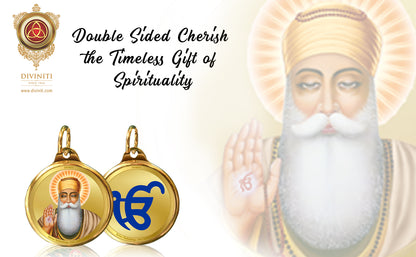 Diviniti 24K Double sided Gold Plated Pendant Guru Nanak Dev Ji & Ik Onkar|28 MM Flip Coin (1 PCS)