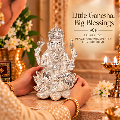 999 Silver-Plated Lord Ganesha Idol | Premium Gift Box | 18x12 CM