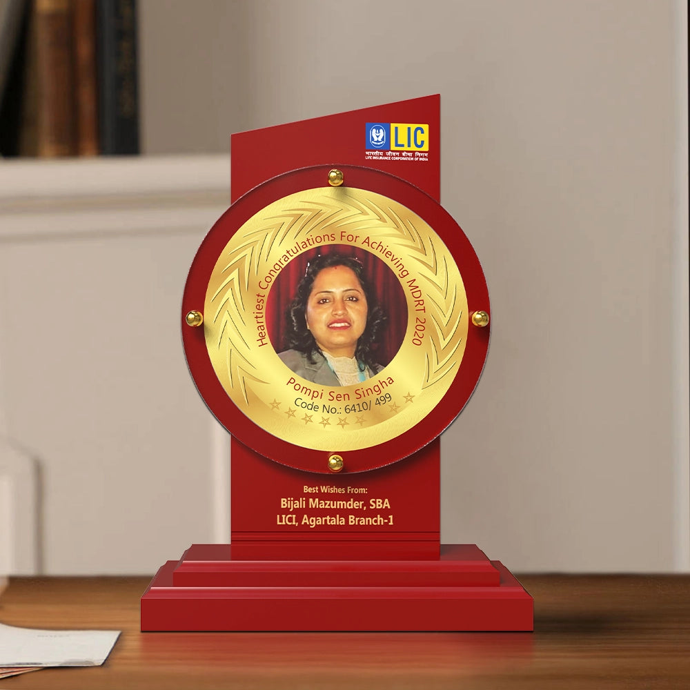 Personalized MDF Trophy 24K Gold Plated Foil Premium Corporate Award with Photo and Text