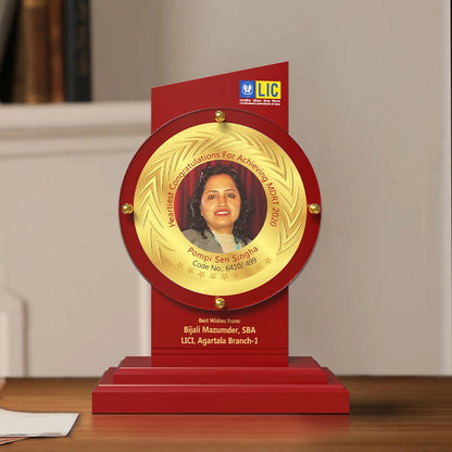 Personalized MDF Trophy 24K Gold Plated Foil Premium Corporate Award with Photo and Text