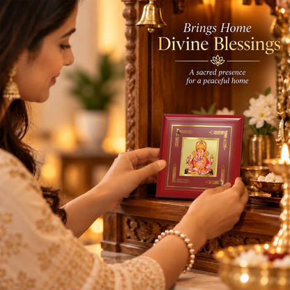24K Gold-Plated Dagdu Ganesha MDF Frame | Premium Gift Box | 10x10 CM