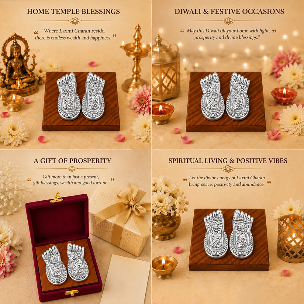 999 Silver-Plated Lakshmi Charan Paduka | Premium Gift Box | 7x3 CM