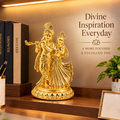 24K Gold-Plated Radha Krishna Idol | Premium Gift Box | 11.5x8 CM