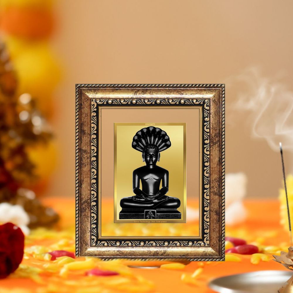 Diviniti 24K Gold Plated Parshvanath Divine Table Top Frame for Home Mandir & Office Decor | Luxury Spiritual Gift