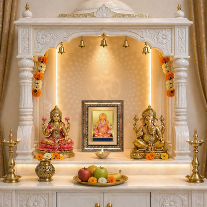 Diviniti 24K Gold Plated Dagadu Ganesha (Classic) Divine Wall and Table Top Frame for Home Mandir & Office Decor | Luxury Spiritual Gift