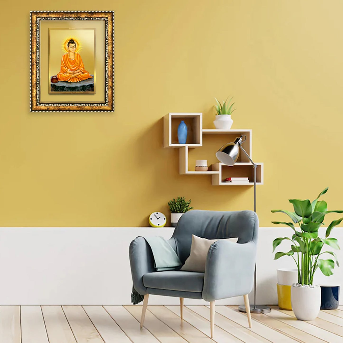 DIVINITI 24K Gold Plated Buddha Wall Photo Frame for Home Decor, Wall Hanging, Table Top, Puja Room & Gift DG113S3 (27.6X35.4 CM)