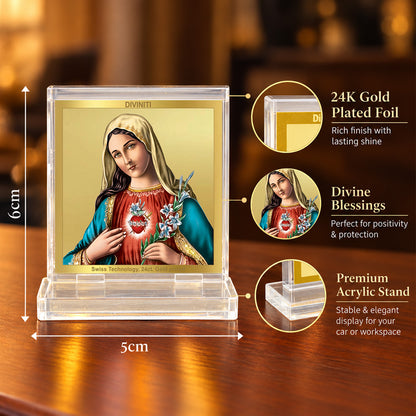 24K Gold-Plated Mother Mary Acrylic Car Dashboard Frame | 6x5 CM