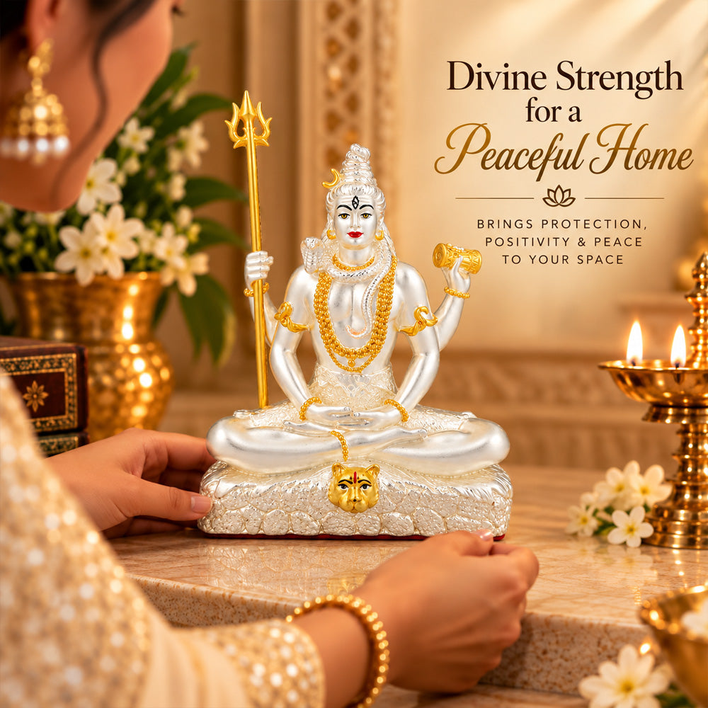 999 Silver-Plated Dual-Tone Lord Shiva Idol | Premium Gift Box | 16x12 CM