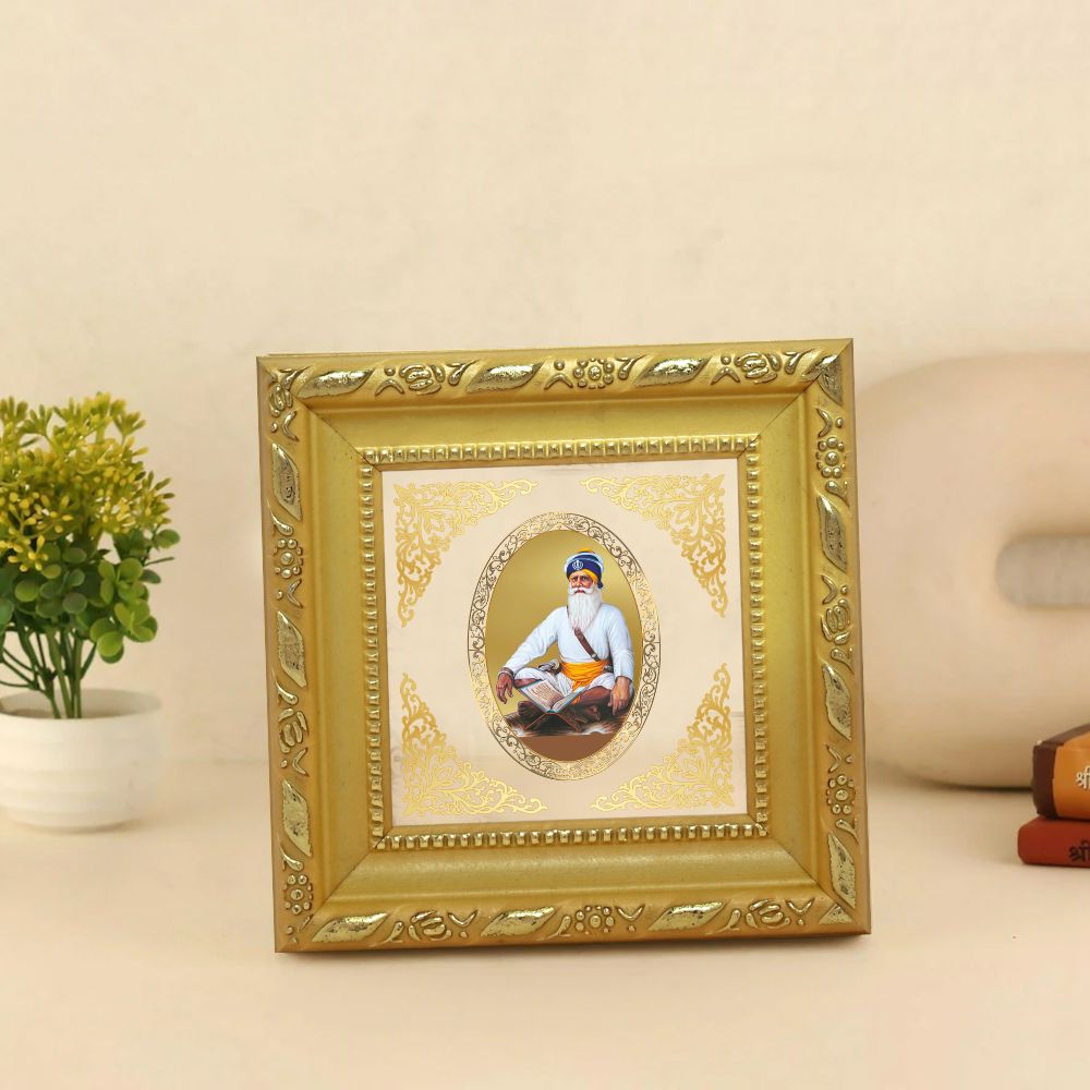 Baba Deep Singh Ji | Divine Sikh Warrior Saint Royal Tabletop Photo Frame in 24K Gold Plated Foil