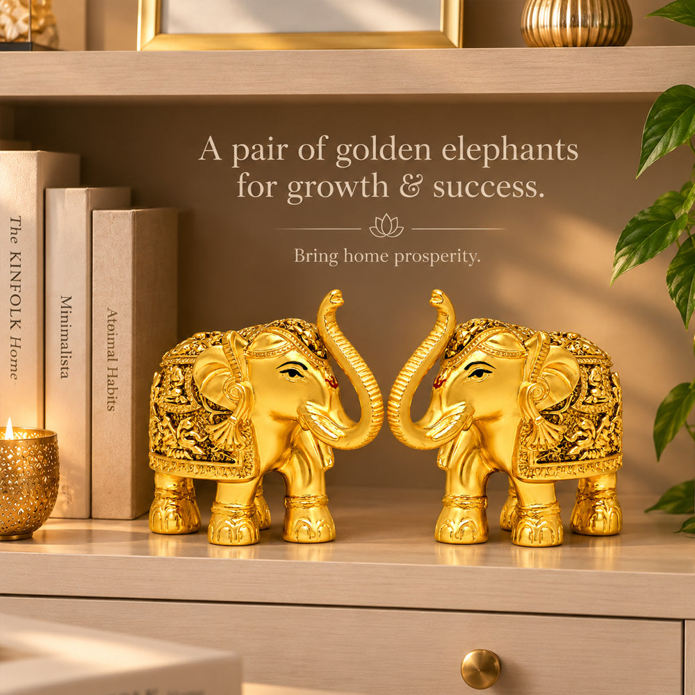 999 Gold-Plated Elephant Pair | Premium Gift Box | 11x12 CM