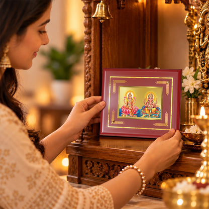 24K Gold-Plated Lakshmi Ganesha MDF Frame | Premium Gift Box | 16x13.5 CM