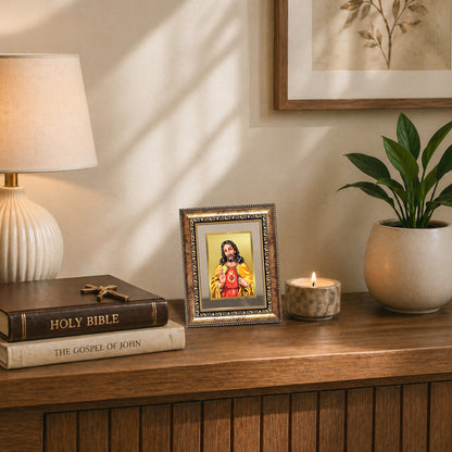 Diviniti 24K Gold Plated Jesus Christ Divine Table Top Frame for Home Mandir & Office Decor | Luxury Spiritual Gift