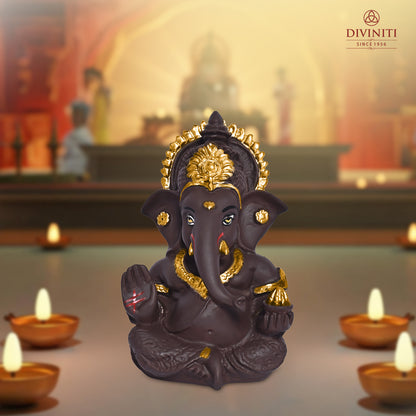 Diviniti 999 Silver Plated Resin Lord Ganesha Idol for Car Dashboard Tabletop for Home Decor Mandir Puja Gift Brown (8.4x4.2cm)