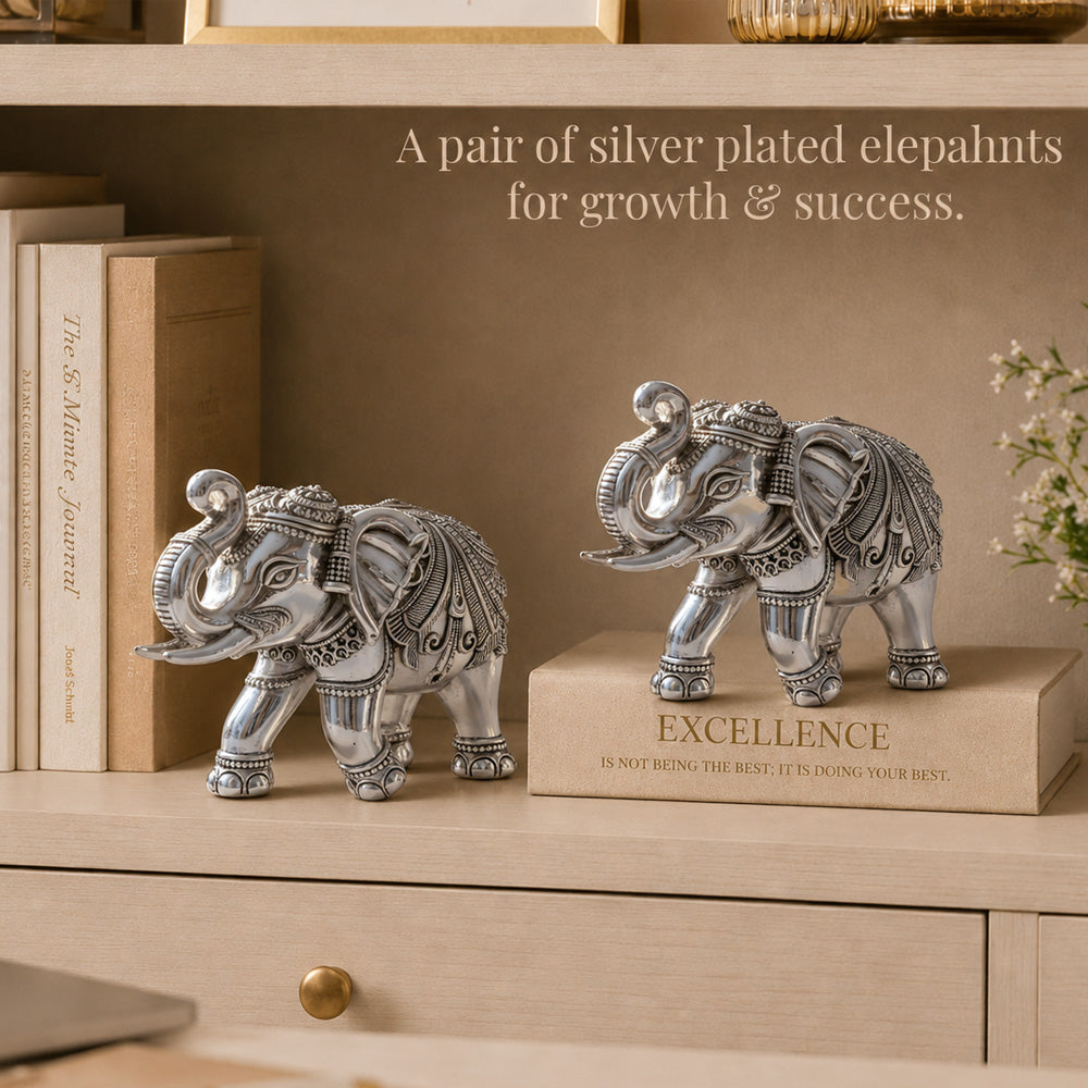 999 Silver-Plated Antique Elephant Pair | Premium Gift Box | 6x8 CM