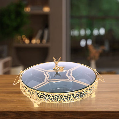 Diviniti 24K Gold Plated Dry Fruits Bowls Plates Ceramic Serving Tray for Stylish Storage Box, Home Decor Showpieces, Luxurious Gift
