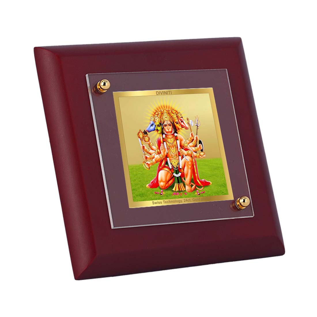 Diviniti 24K Gold Plated Lord Panchmukhi Hanuman Photo Frame for Home & Office Decor, Tabletop, Puja Room, Gift | MDF Size 1A (10x10 CM)