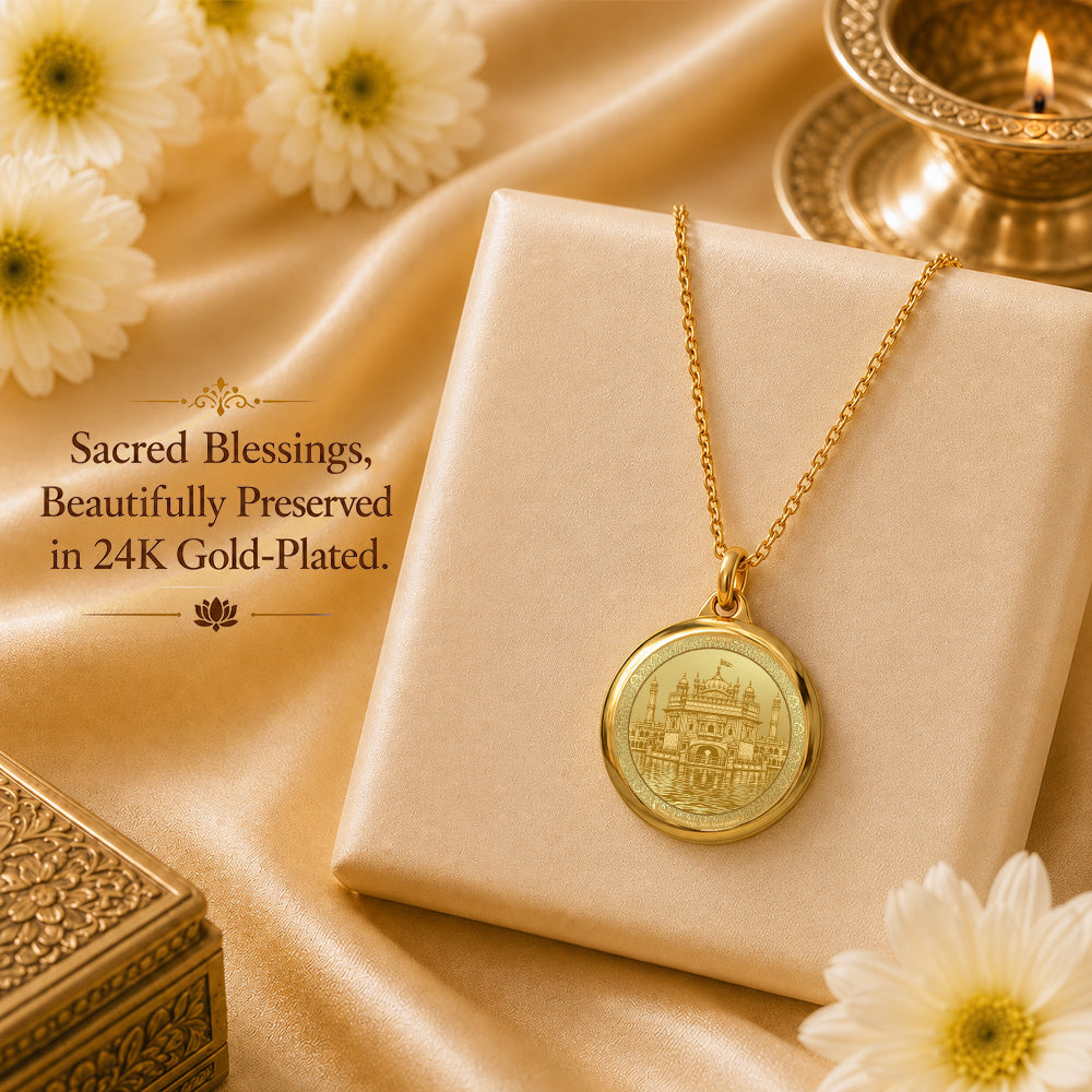 Diviniti 24K Double Sided Gold Plated Pendant Baba Deep Singh & Golden Temple | 18 MM Flip Coin (1 PCS)