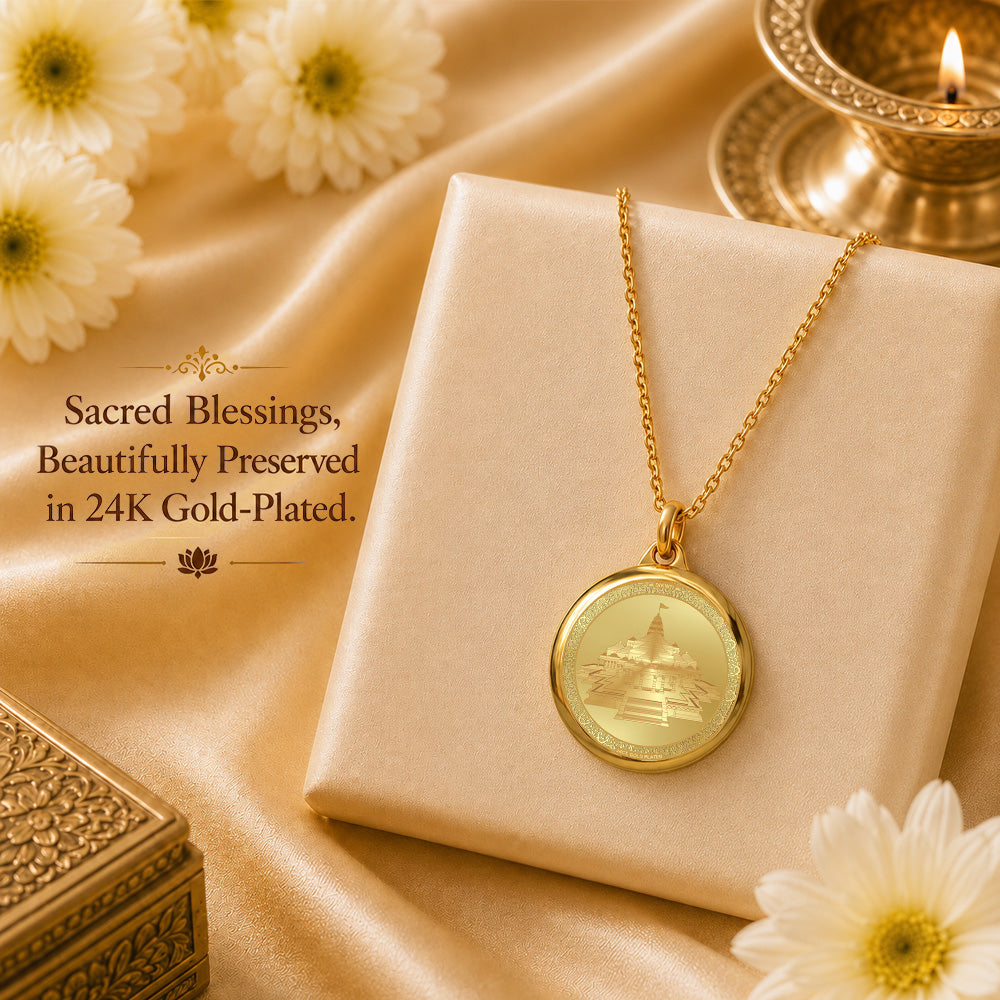 Diviniti 24K Double Sided Gold Plated Pendant Ram Darbar & Shri Ram Mandir | 18 MM Flip Coin (1 PCS)