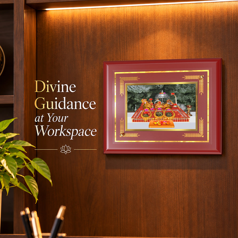 24K Gold-Plated Vaishno Devi Mata Darbar MDF Frame | Premium Gift Box | 22 X 18 CM