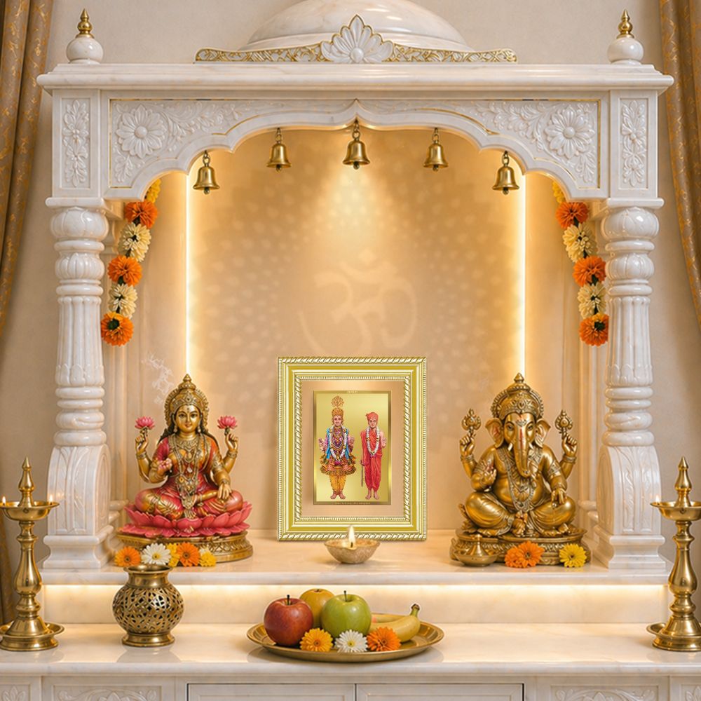 Diviniti 24K Gold Plated Swaminarayan (Classic) Divine Wall and Table Top Frame for Home Mandir & Office Decor | Luxury Spiritual Gift