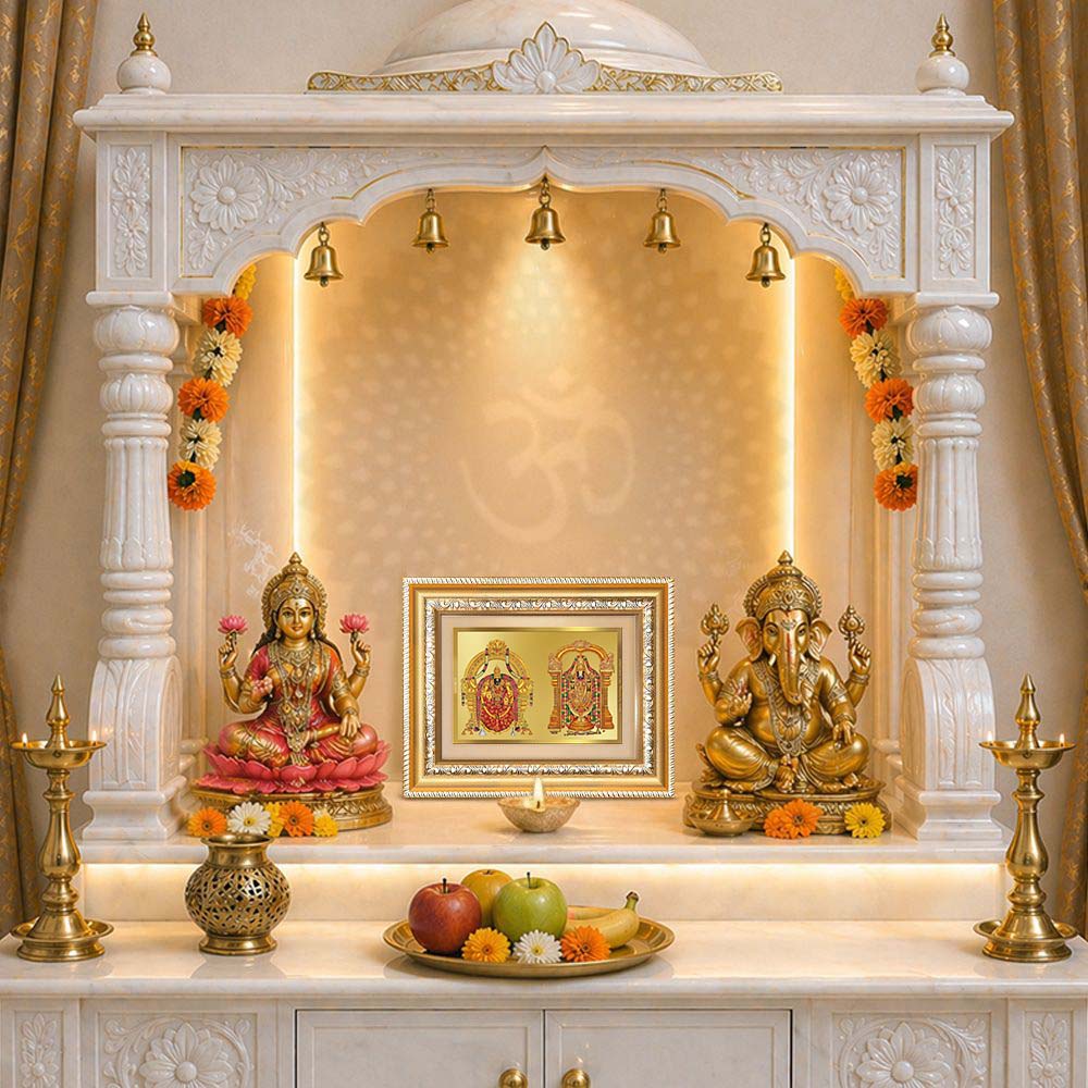 Diviniti 24K Gold Plated Padmavati And Balaji (Classic) Divine Wall and Table Top Frame for Home Mandir & Office Decor | Luxury Spiritual Gift