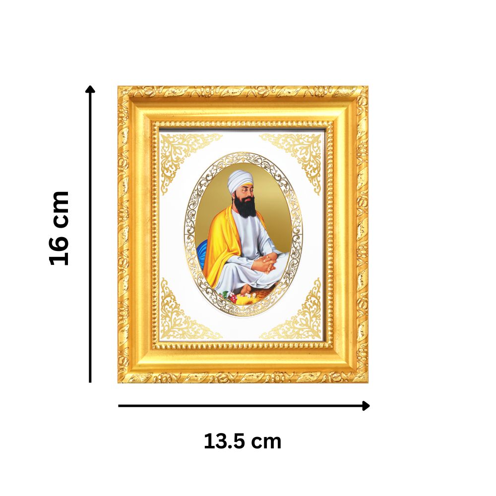 Guru Tegh Bahadur Sahib Ji Divine Sikh Guru Sacred Courage Royal Tabletop Frame in 24K Gold Plated Foil