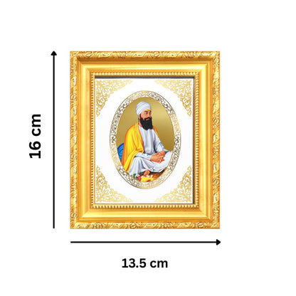 Guru Tegh Bahadur Sahib Ji Divine Sikh Guru Sacred Courage Royal Tabletop Frame in 24K Gold Plated Foil