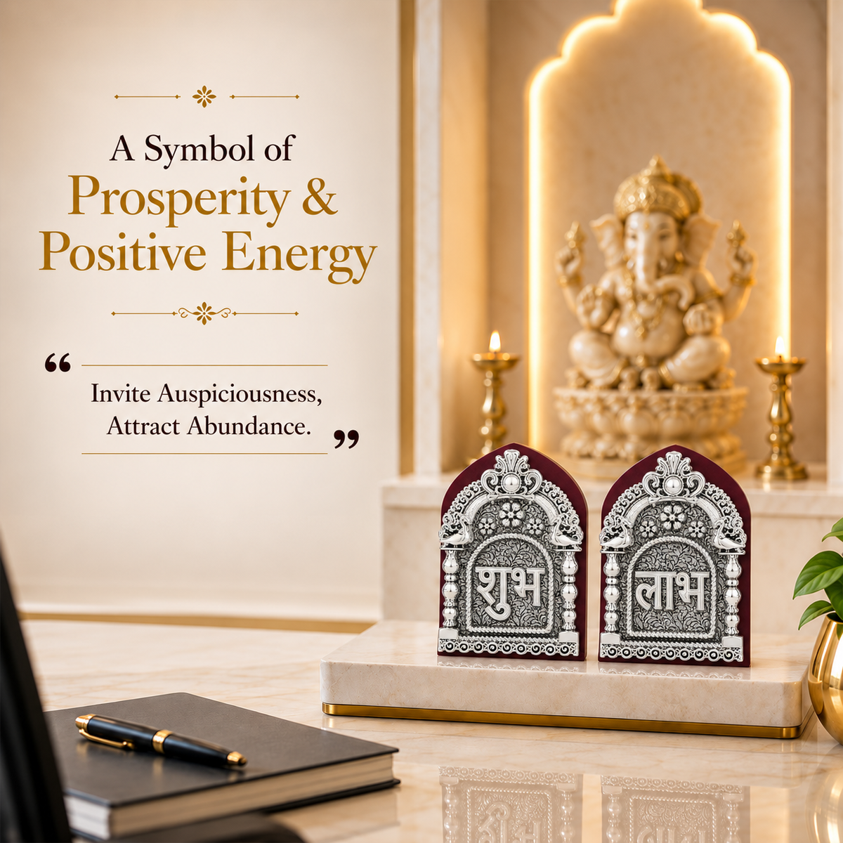 999 Silver-Plated Subh Labh Pair | Premium Gift Box | 11x8 CM