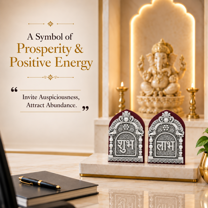 999 Silver-Plated Subh Labh Pair | Premium Gift Box | 11x8 CM