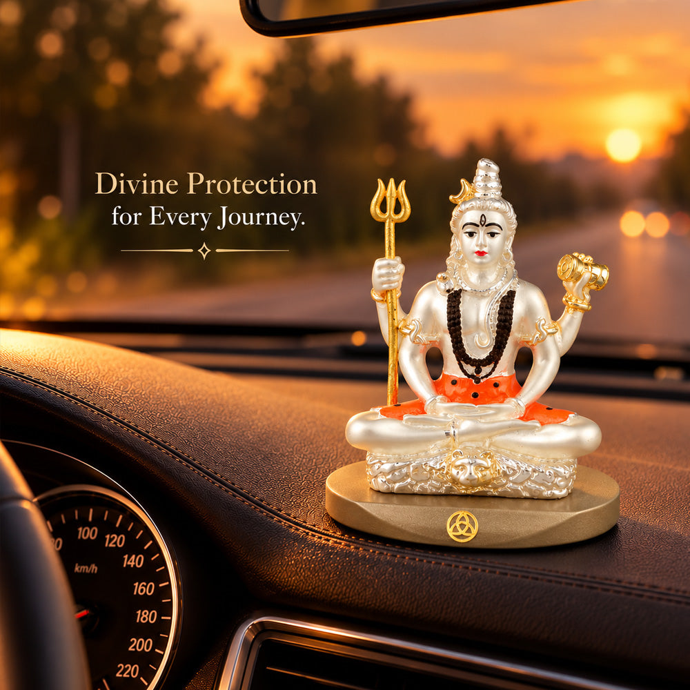 DIVINITI 999 Silver-Plated Shiva Idol for Car & Home | Gift Box | 8x7 CM