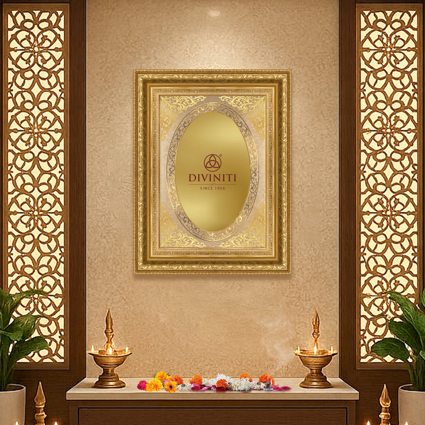 Diviniti Double Glass Frame Personalised Wall Mount Photo Frame in 24K Gold Plated Foil