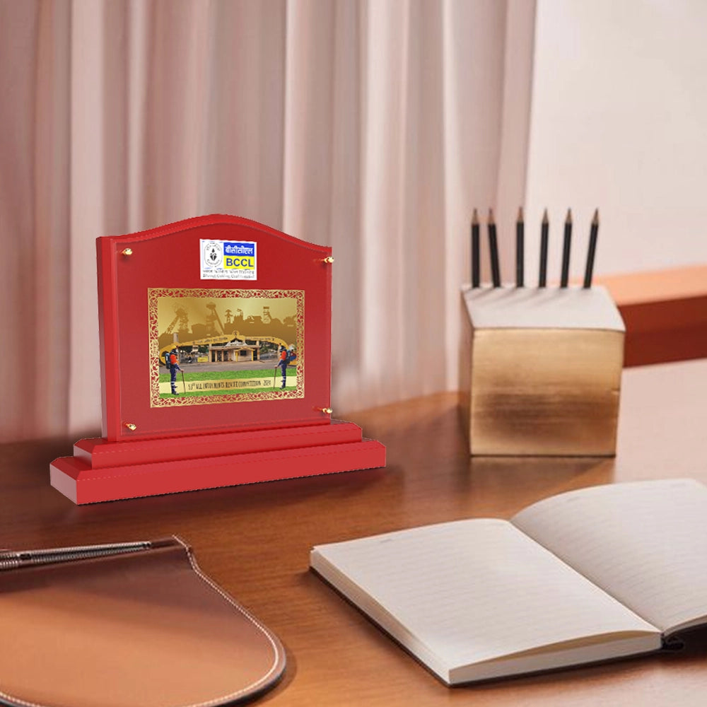 Customized MDF Memento With Image Printed on 24K Gold Plated Foil For Corporate Gifting