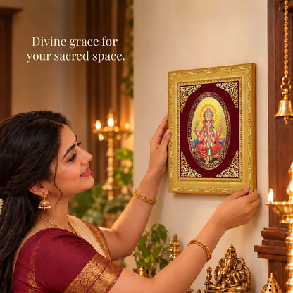 24K Gold-Plated Lord Ganesha Frame | Premium Gift Box | 21.5x17.5 CM