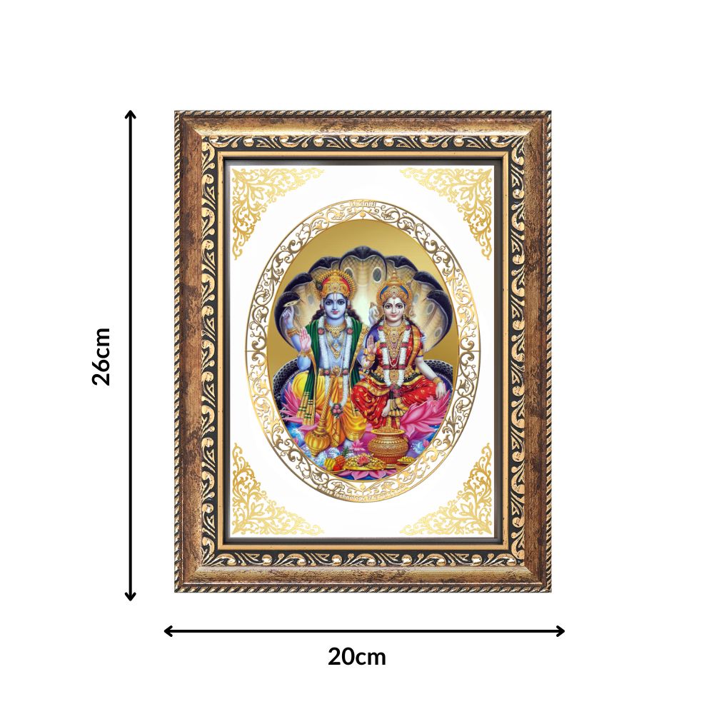 Lord Vishnu & Goddess Lakshmi Divine Stability & Prosperity Sacred Royal Tabletop Frame in 24K Gold Plated Foil
