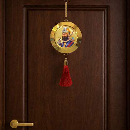 Diviniti 24K Gold Plated Double-Sided Guru Gobind Singh Ji & Guru Nanak Dev Ji Car Dangler (5.5 cm) | Divine Hanging Car Decor for Protection, Positive Energy & Spiritual Blessings