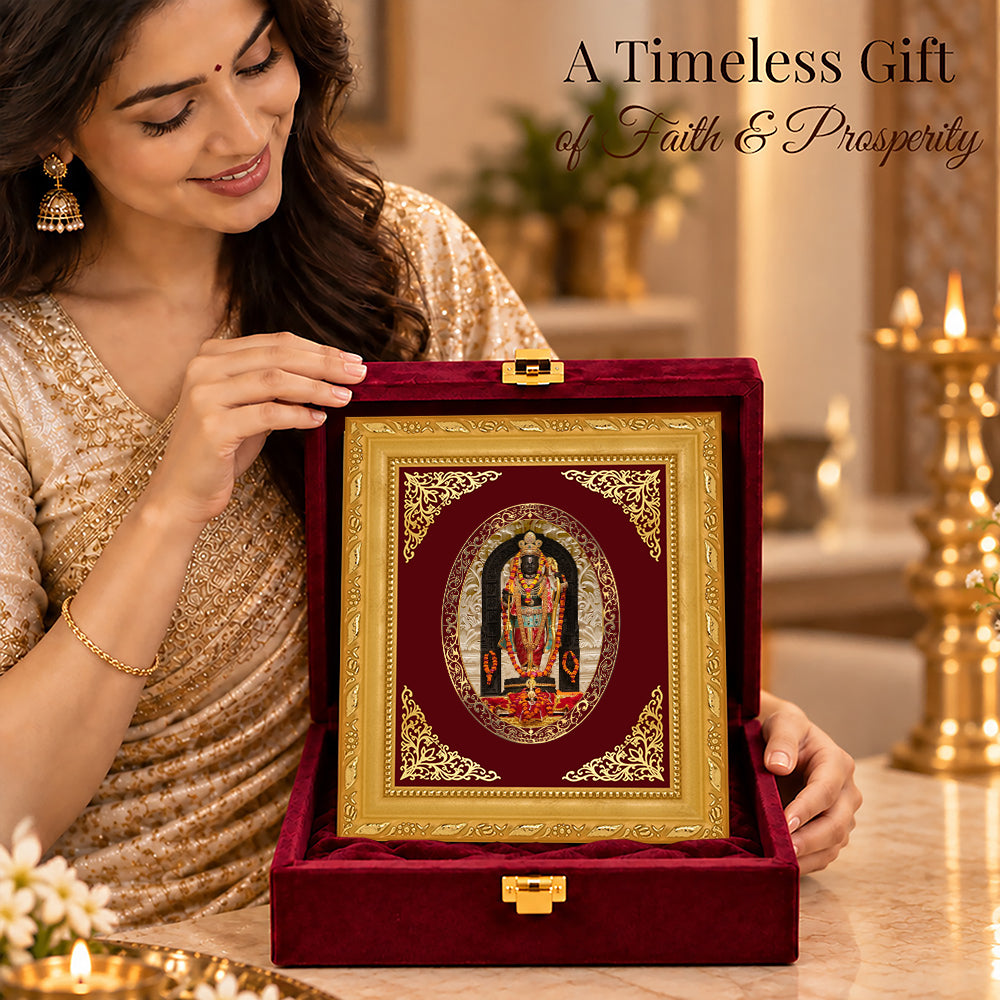 24K Gold-Plated Lord Ram Lalla Frame | Premium Gift Box | 16x13.5 CM