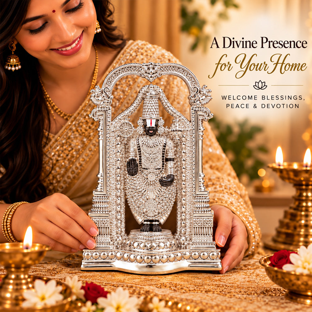 999 Silver-Plated Lord Tirupati Balaji Idol | Premium Gift Box | 20x13 CM
