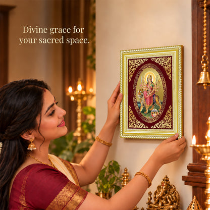 24K Gold-Plated Durga Sherawali Mata with Pindi Frame | Premium Gift Box | 26x20 CM
