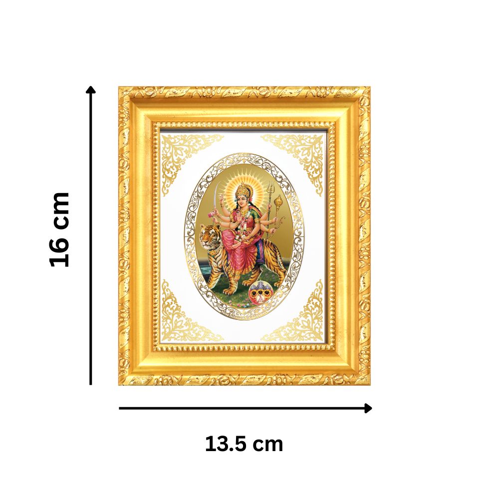 Shera Wali Mata (Vaishno Devi) with Pind Divine Blessings Sacred Royal Tabletop Frame in 24K Gold Plated Foil