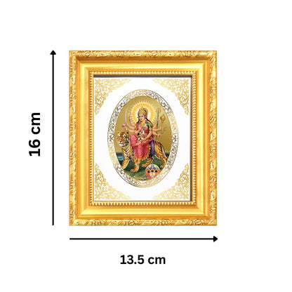 Shera Wali Mata (Vaishno Devi) with Pind Divine Blessings Sacred Royal Tabletop Frame in 24K Gold Plated Foil