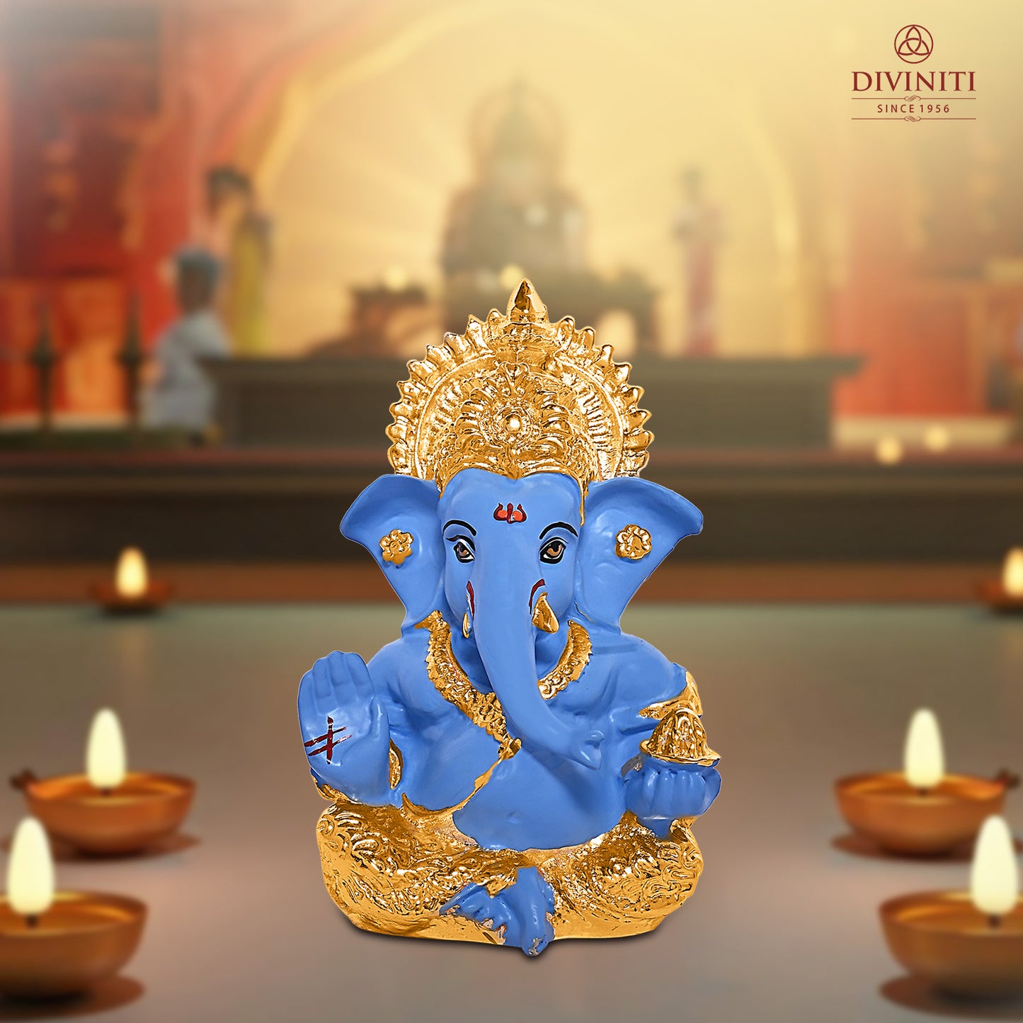 Diviniti 24K Gold Plated Resin Lord Ganesha Idol for Car Dashboard Tabletop for Home Decor Mandir Puja Gift SKy Blue (8.4x4.2cm)