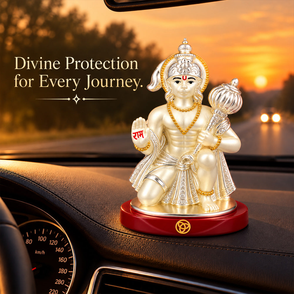 DIVINITI 999 Silver-Plated Hanuman Idol | Car & Home Decor | Gift Box | 8.5x6.5 CM