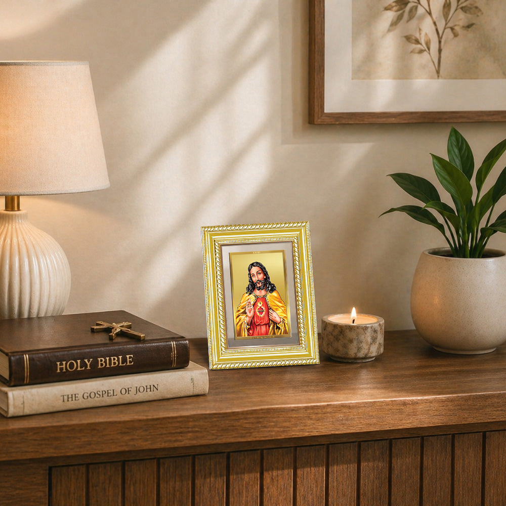 Diviniti 24K Gold Plated Jesus Christ (Classic) Divine Wall and Table Top Frame for Home Mandir & Office Decor | Luxury Spiritual Gift