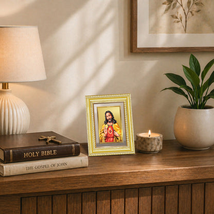 Diviniti 24K Gold Plated Jesus Christ (Classic) Divine Wall and Table Top Frame for Home Mandir & Office Decor | Luxury Spiritual Gift