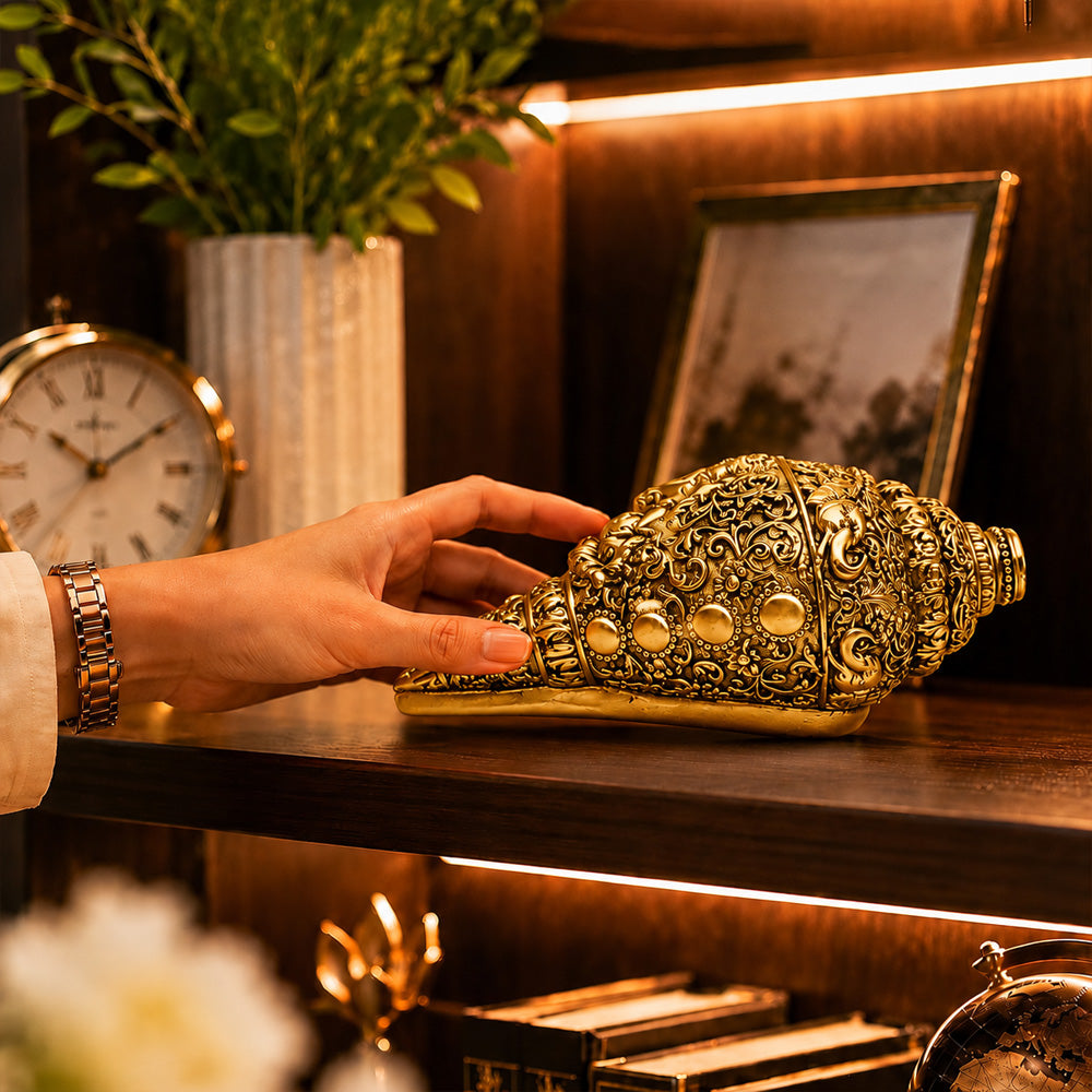 24K Gold-Plated Ganesha Shankh | Premium Gift Box | 12x6 CM