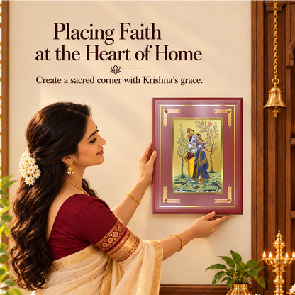 24K Gold-Plated Radha Krishna with Peacock MDF Frame | Premium Gift Box | 27x35 CM