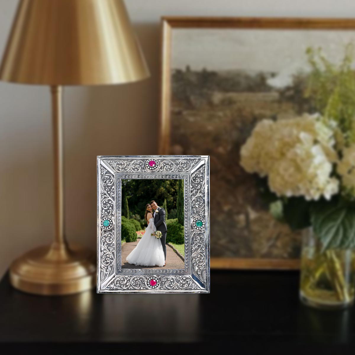 Pure Silver Vintage Evil Eyes Photo Frame Rectangle Design (20x26 cm 570g)